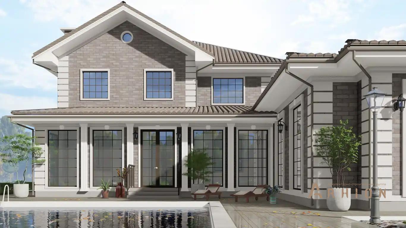 1. Проект двухэтажного дома в европейском стиле с многоскатной кровлей, h-1610, площадью - 517 кв c сауной, терассой, гаражом, бассейном